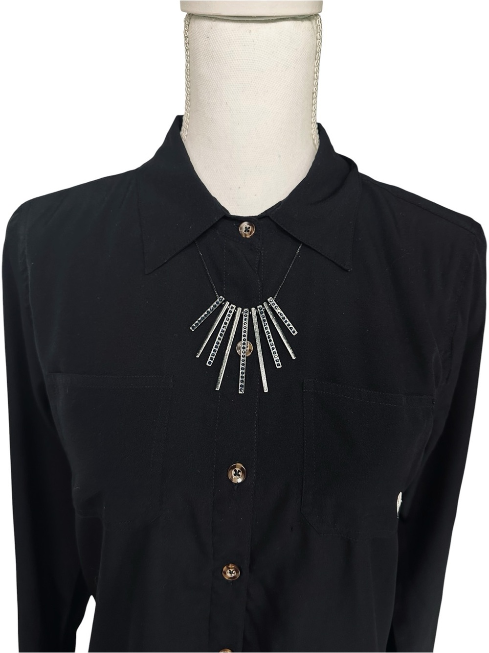 Black Metal and Dark Blue Stone / Tiered Bar Statement Necklace / Goth Indie Emo